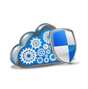 Cloud Computing with Security Shield Stock Illustration