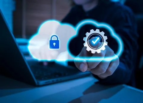 Cloud computing security technology concept with user accessing secure clou.. Stock Photos