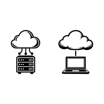 Cloud computing server and laptop connection icons Stockillustratie