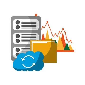 Cloud computing with server and set icons 스톡 일러스트