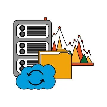 Cloud computing with server and set icons 스톡 일러스트