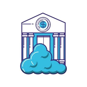 Cloud computing server with bank building Ilustración de archivo