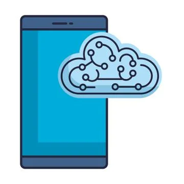 Cloud computing server with circuit and smartphone 스톡 일러스트