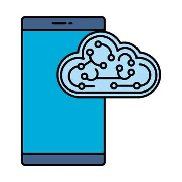 Cloud computing server with circuit and smartphone Stock Illustration