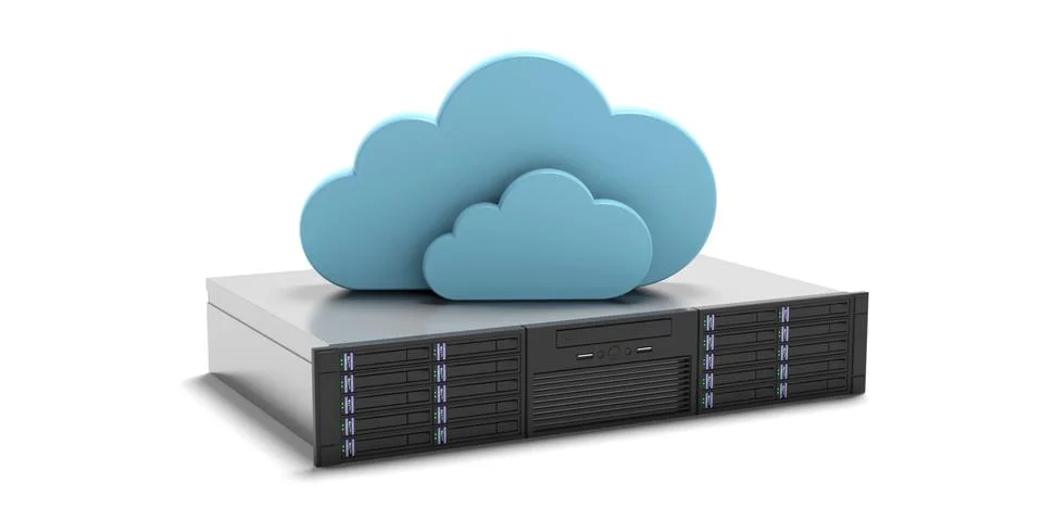 Cloud computing server. Computer server unit and storage cloud isolated on wh 스톡 일러스트