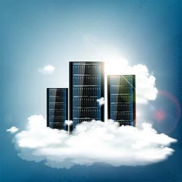 Cloud computing. Server for data storage. Stock Illustration