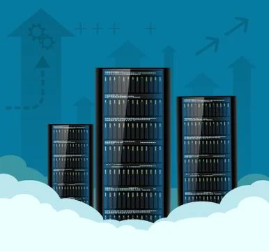 Cloud computing. Server for data storage and datacenter Stock Illustration