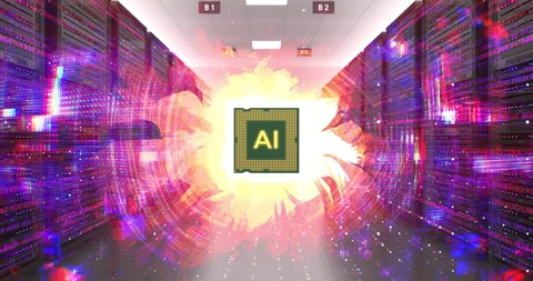 Cloud computing server featuring integrated AI chip processor. Stock Footage 332424758