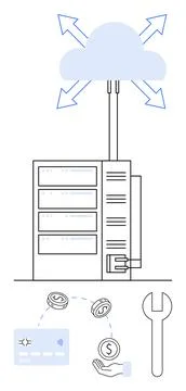 Cloud Computing Server with Financial Transactions and Maintenance Tools Stock Illustration