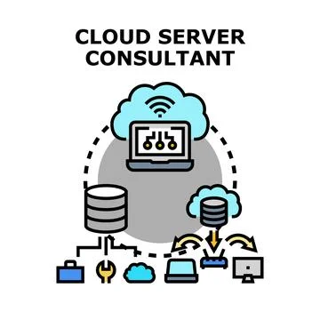 Cloud computing server infrastructure management consultant services 스톡 일러스트