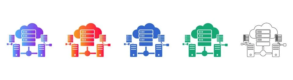 Cloud Computing Server Network Data Storage Icons Set 库存插图