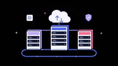 Cloud computing server rack animation with data center infrastructure conve.. Stockbeeldmateriaal 348216821