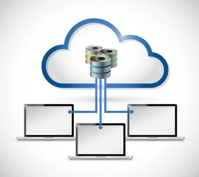 Cloud computing servers connected to laptops. Stock Illustration