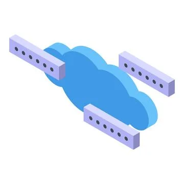 Cloud computing servers connecting to data cloud isometric icon Stock Illustration
