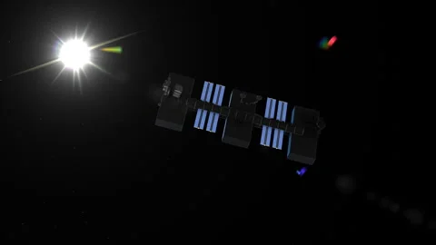 Cloud Computing Servers in Space Orbiting Glowing Sun Stock Footage 328491141