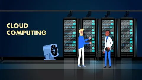 Cloud Computing Service Banner. Pc Data Hosting. Stock Illustration