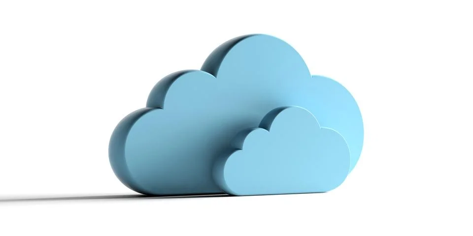 Cloud computing service. Blue clouds isolated on white background. 3d illustr Stock Illustration