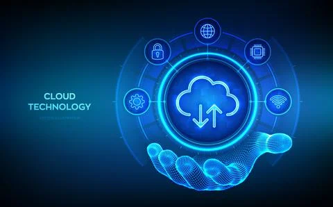 Cloud computing service. Cloud services technology concept. Database storag.. Stock Illustration