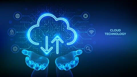 Cloud computing service. Database storage, Data center. Secure Cloud Storage. Stock Illustration