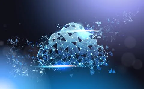 Cloud Computing Service Futuristic Low Poly Mesh Wireframe On Blue Background Stockillustratie