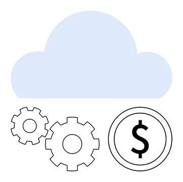 Cloud computing service with gears and dollar coin representing financial Stockillustratie