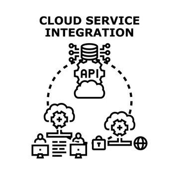 Cloud computing service integration connecting systems and users Stock Illustration