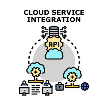 Cloud computing service integration connecting systems and users Stock Illustration