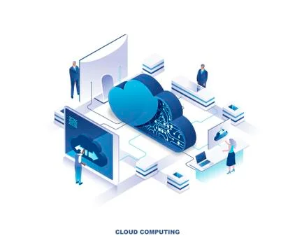 Cloud computing service isometric landing page. Stock Illustration