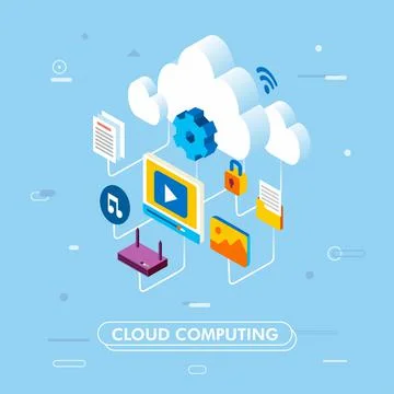 Cloud computing service technology and data storage isometric 3d illustration Stock Illustration