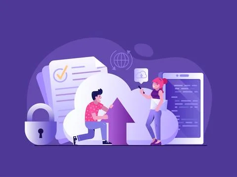 Cloud Computing Services and Online Data Storage Stock Illustration