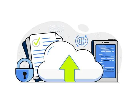 Cloud Computing Services and Online Data Storage 스톡 일러스트