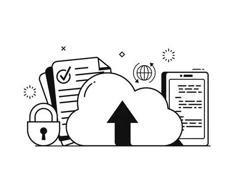 Cloud Computing Services and Online Data Storage Stock Illustration