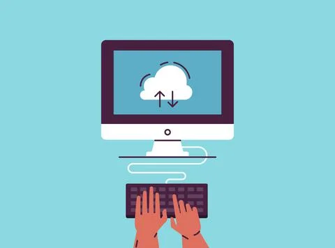 Cloud computing services and technology, Data storage. Vector illustration. Stock Illustration