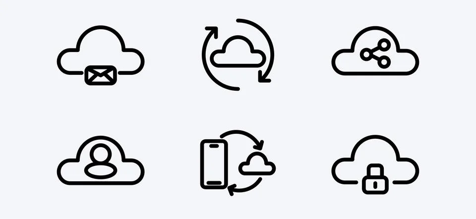 Cloud Computing Services Line Icons Set Digital Technology and Data Managemen 스톡 일러스트