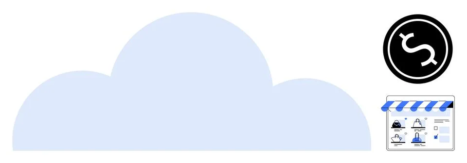 Cloud Computing Services for Online Store with Financial Transaction Symbol 스톡 일러스트