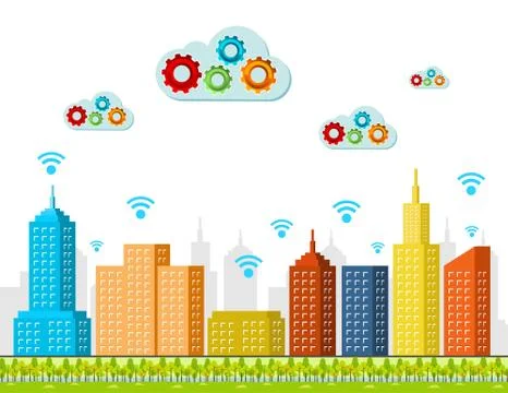 Cloud computing services. Smart city concept. Stock Illustration