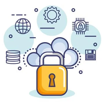 Cloud computing set flat icons Stock Illustration