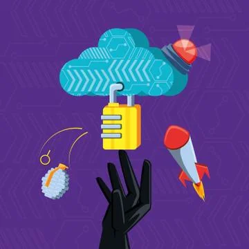 Cloud computing with set icons cyber security Stock Illustration