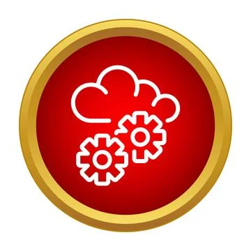 Cloud computing settings with gears icon in red circle Ilustração Stock