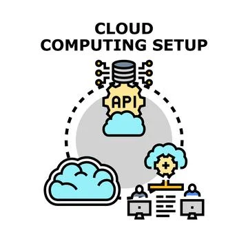 Cloud computing setup for api integration and data management Stock Illustration