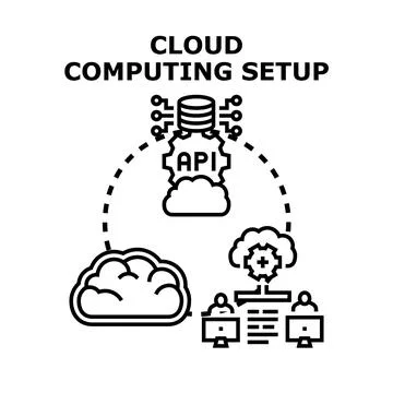 Cloud computing setup for api integration and data management Stock Illustration