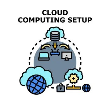 Cloud computing setup concept illustrating digital data storage Stock Illustration