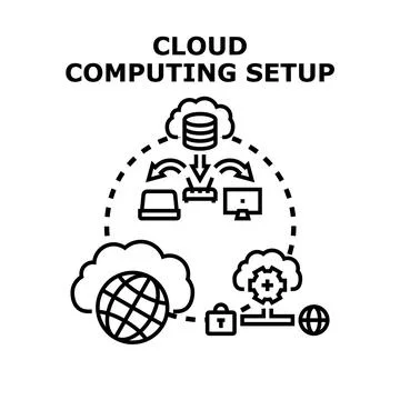 Cloud computing setup concept illustrating digital data storage 스톡 일러스트