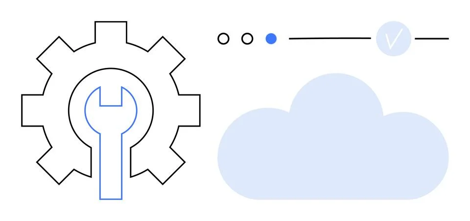 Cloud Computing Setup with Gear and Wrench Icons Representing Technical Sup.. Stock Illustration