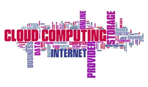 Cloud computing - shared system resources concept. Word cloud. Stockillustratie