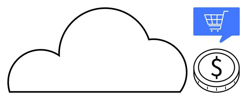 Cloud Computing with Shopping Cart Icon and Dollar Coin Representing E-comm.. Stock Illustration
