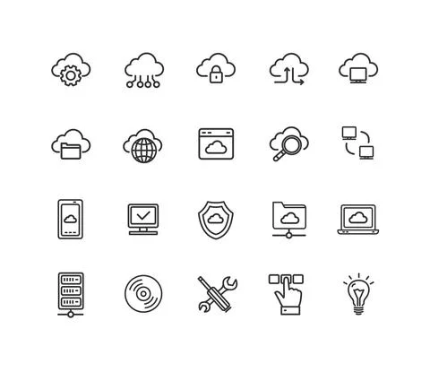 Cloud Computing Sign Thin Line Icon Set. Vector Stock Illustration