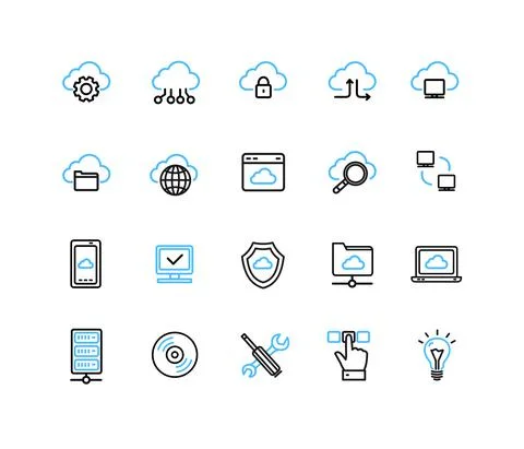 Cloud Computing Sign Thin Line Icon Set. Vector Stock Illustration