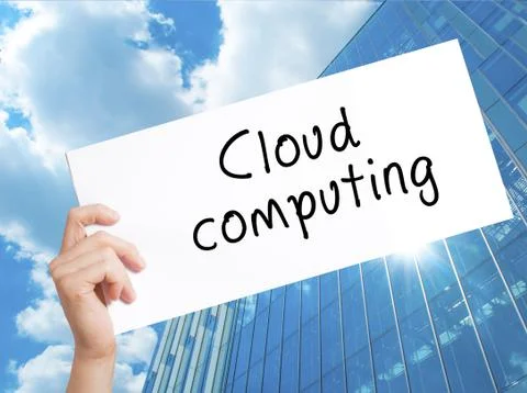 Cloud computing Sign on white paper. Man Hand Holding Paper with text. Isolat Stock Photos