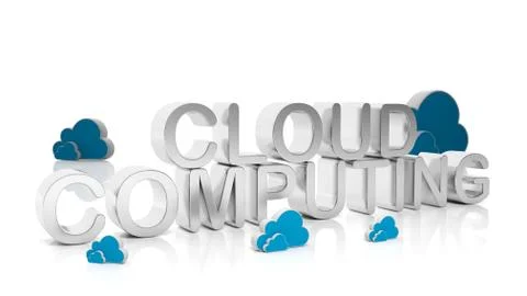 Cloud Computing silver text with cloud icons, isolated on white background. Stock Illustration